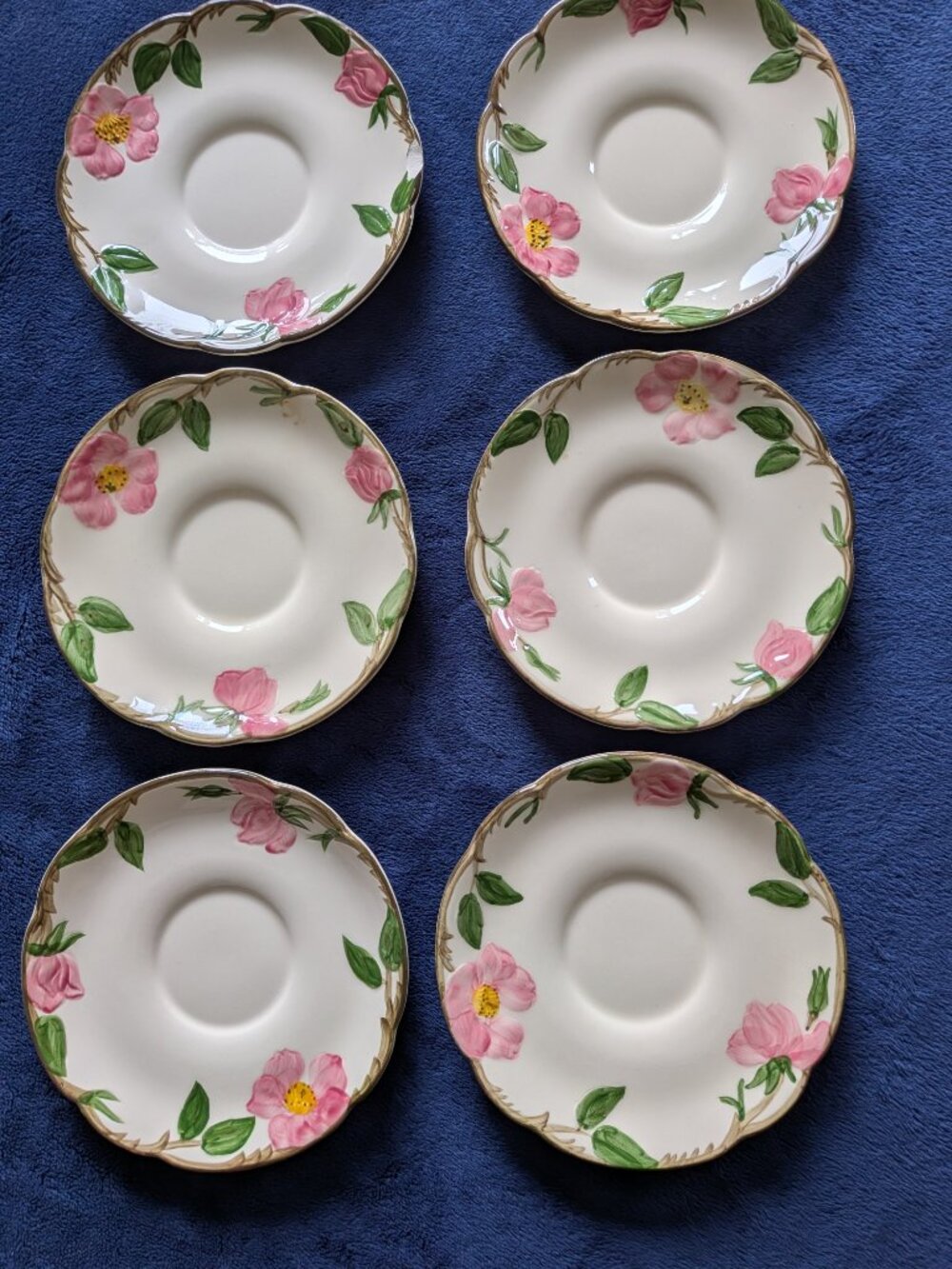 6 Vintage Franciscan Desert Rose Saucers -USA- Round Stamp 5.75 inches
